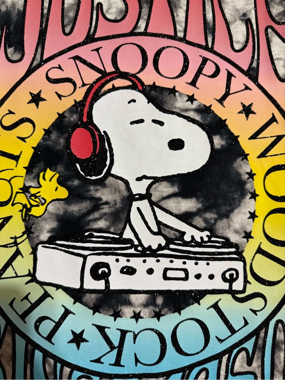 Justice Snoopy SZ 12/14 Black & White Tie-dye Short Sleeve Tee Cotton Peanuts